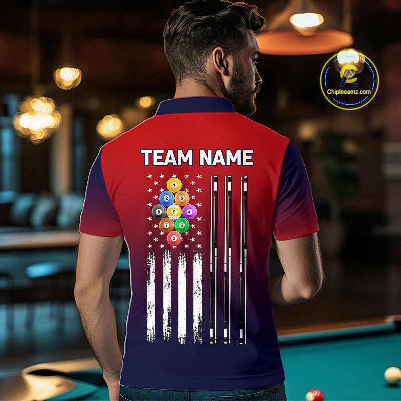 American Flag 9 Ball Pool Billiard Jersey For Men Custom Patriotic Billiard League Team Shirts TDM7225