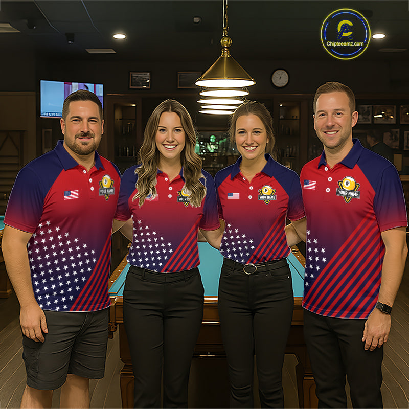 American Flag 9 Ball Pool Billiard Jersey For Men Custom Patriotic Billiard League Team Shirts TDM7225