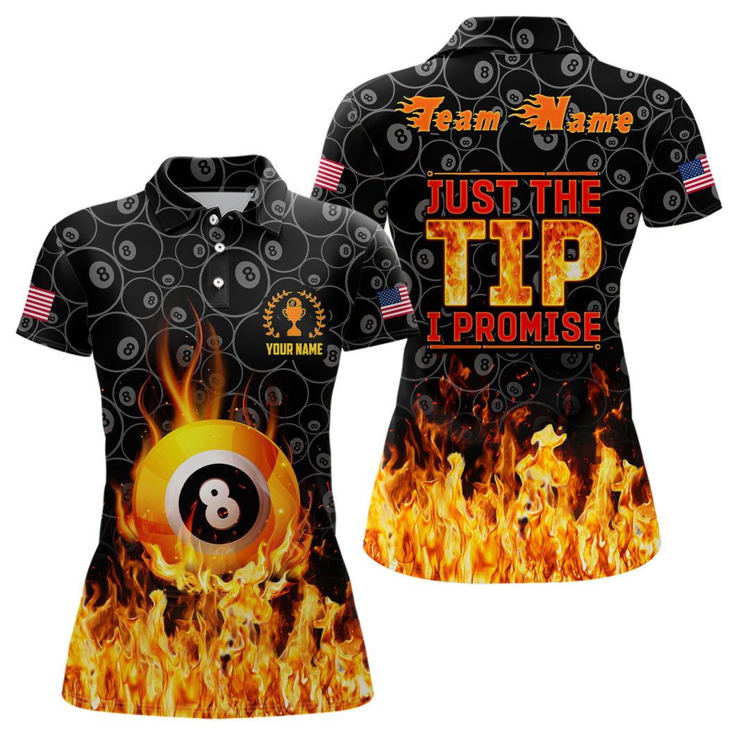 Personalized Flame Cool Billiard Ball 8 Just The Tip I Promise Funny Billiard Polo Shirts For Women TDM0094