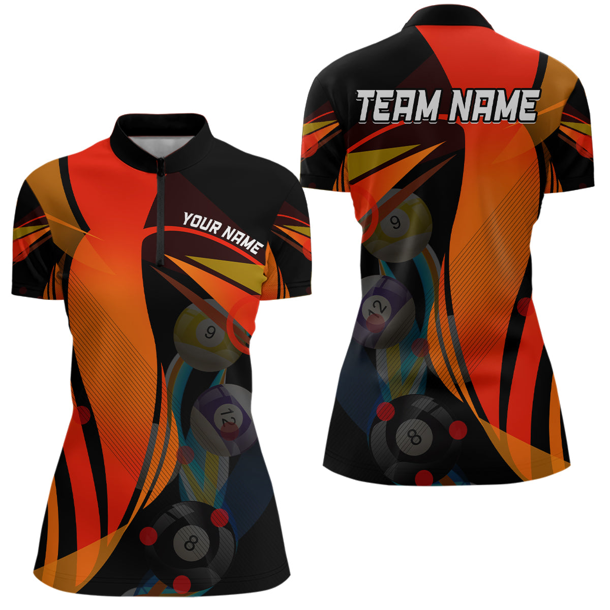 Personalized 3D Orange Billiard Balls Women Quarter-Zip Shirts, Billiard Pool League Shirts TDM0552