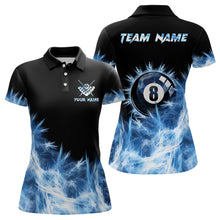 Load image into Gallery viewer, Blue Icy Light 8 Ball Pool Billiard Polo &amp; Quarter Zip For Women Custom Billiard Team Shirts Jerseys TDM3222