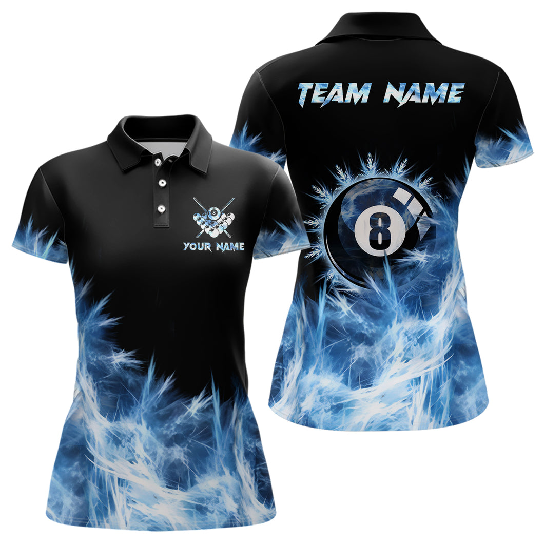 Blue Icy Light 8 Ball Pool Billiard Polo & Quarter Zip For Women Custom Billiard Team Shirts Jerseys TDM3222