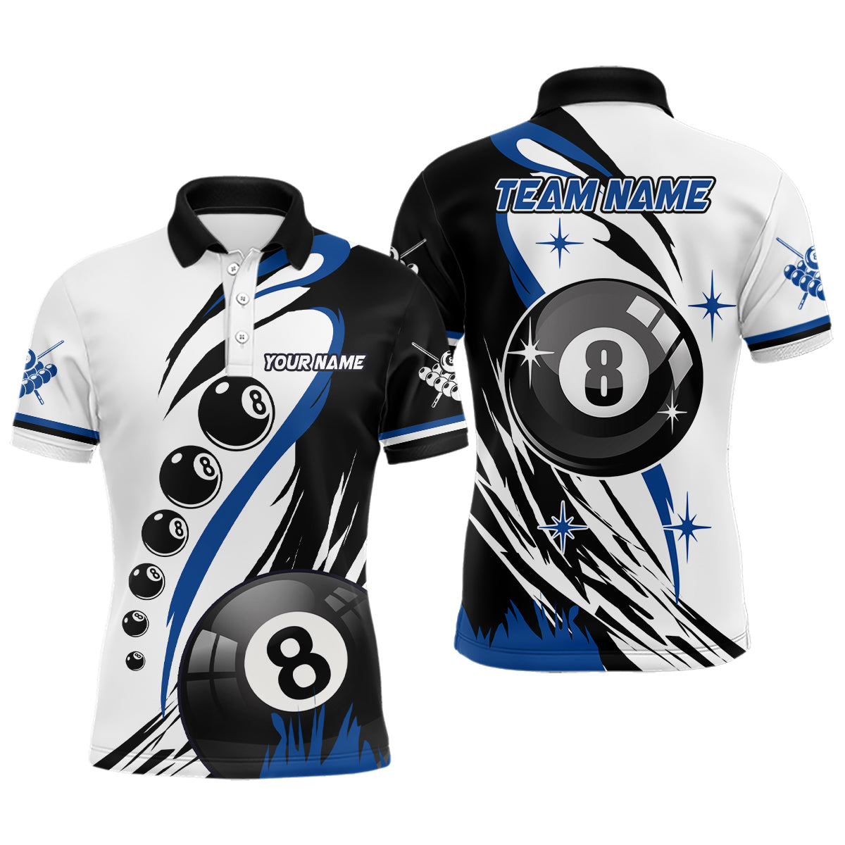Personalized Blue Jerseys Billiard 8 Ball Pool Men Polo Shirts, Best Custom Billiard Team Shirts TDM1230