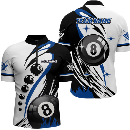 Blue Jerseys Billiard 8 Ball Pool Men Quarter-Zip Shirts Best Custom Billiard Team Shirts TDM1230