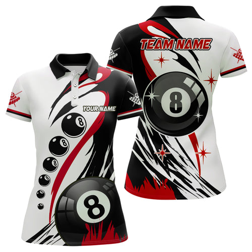 Personalized Red Jerseys Billiard 8 Ball Pool Women Polo Shirts, Best Custom Billiard Team Shirts TDM1231