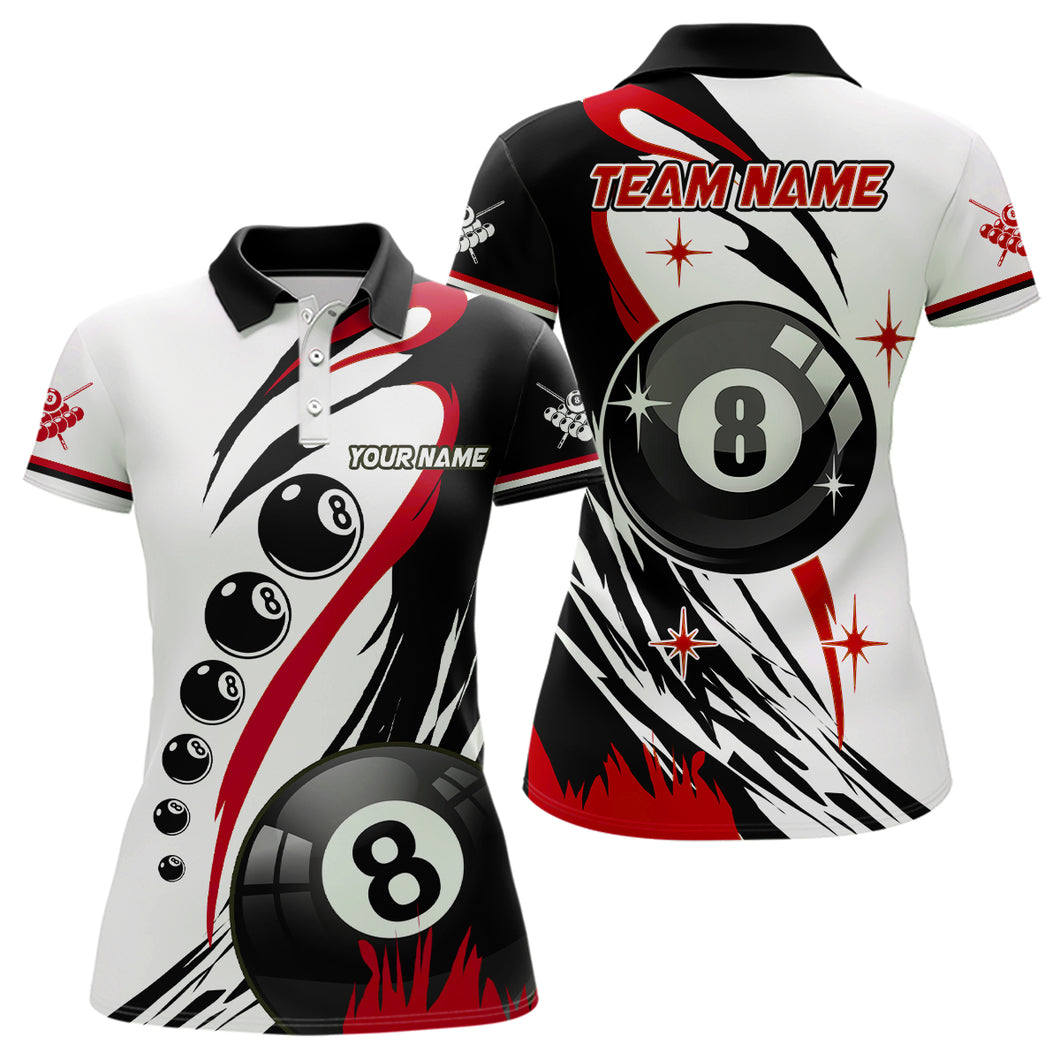 Personalized Red Jerseys Billiard 8 Ball Pool Women Polo Shirts, Best Custom Billiard Team Shirts TDM1231