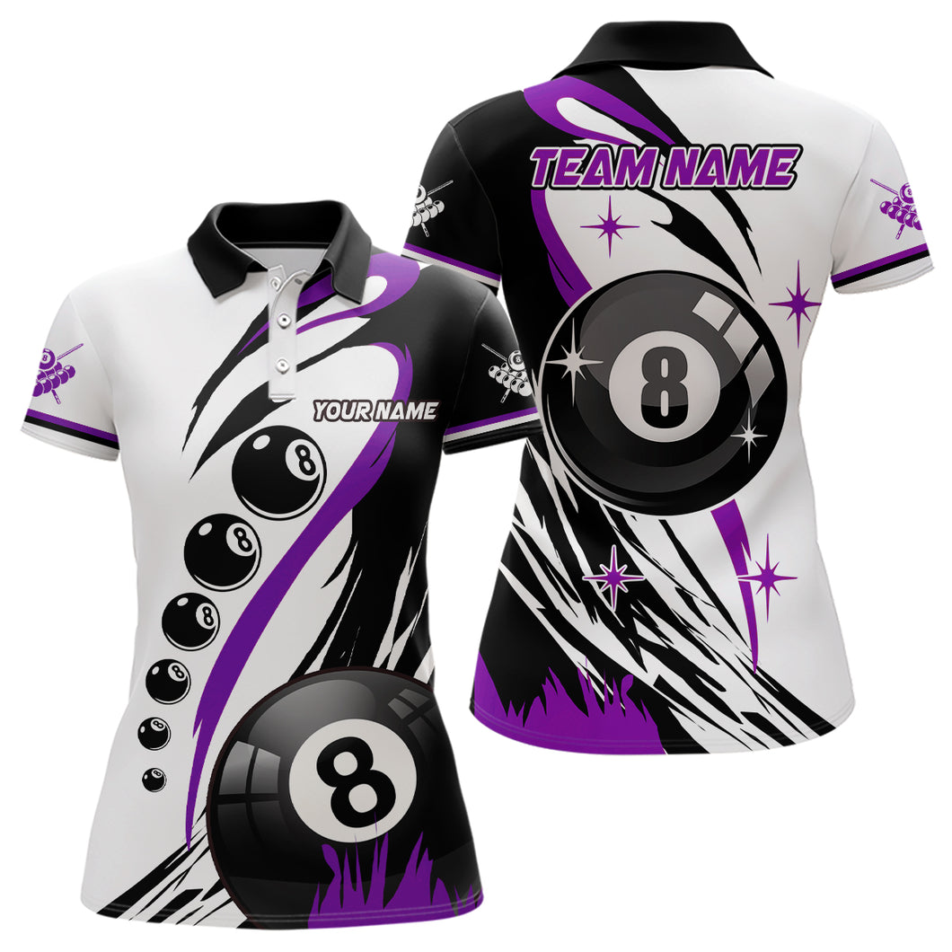 Personalized Purple Jerseys Billiard 8 Ball Pool Women Polo Shirts, Best Custom Billiard Team Shirts TDM1232