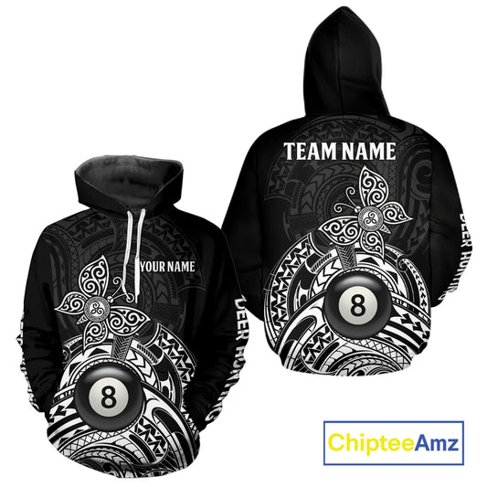Custom White Black Tribal Butterfly Billiard Hoodie Custom Funny 8 Ball Hoodie Team Jersey For Player TDM3987