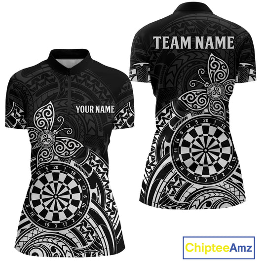 Custom White Black Tribal Dartboard Butterfly Darts Shirts For Women, Darts Team Jerseys Outfit TDM3988