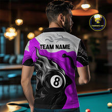 Load image into Gallery viewer, Personalized Black, Purple And White 8 Ball Flame Billiard Shirt For Men Custom Pool Team Jerseys TDM4190