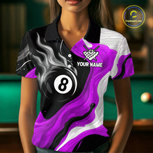 Load image into Gallery viewer, Personalized Black, Purple And White 8 Ball Flame Billiard Shirt For Women Custom Pool Team Jerseys TDM4190