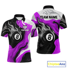 Load image into Gallery viewer, Personalized Black, Purple And White 8 Ball Flame Billiard Shirt For Men Custom Pool Team Jerseys TDM4190