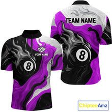 Load image into Gallery viewer, Personalized Black, Purple And White 8 Ball Flame Billiard Shirt For Men Custom Pool Team Jerseys TDM4190