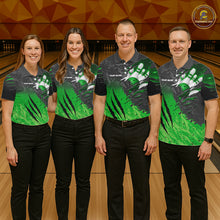 Load image into Gallery viewer, Man wearing personalized black and green eagle bowling team jersey quarter zip shirt featuring black and green eagle artwork, back view.