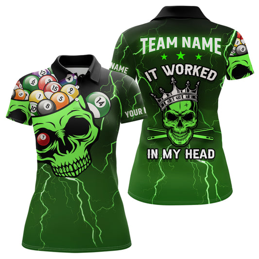 Personalized It Worked In My Head 3D Skull Full Printing Billiards Polo Shirts For Women | Green TDM0361
