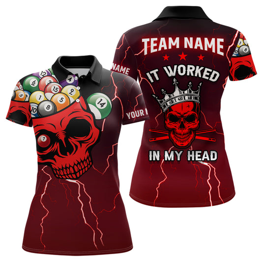 Personalized It Worked In My Head 3D Skull Full Printing Billiards Polo Shirts For Women | Red TDM0362