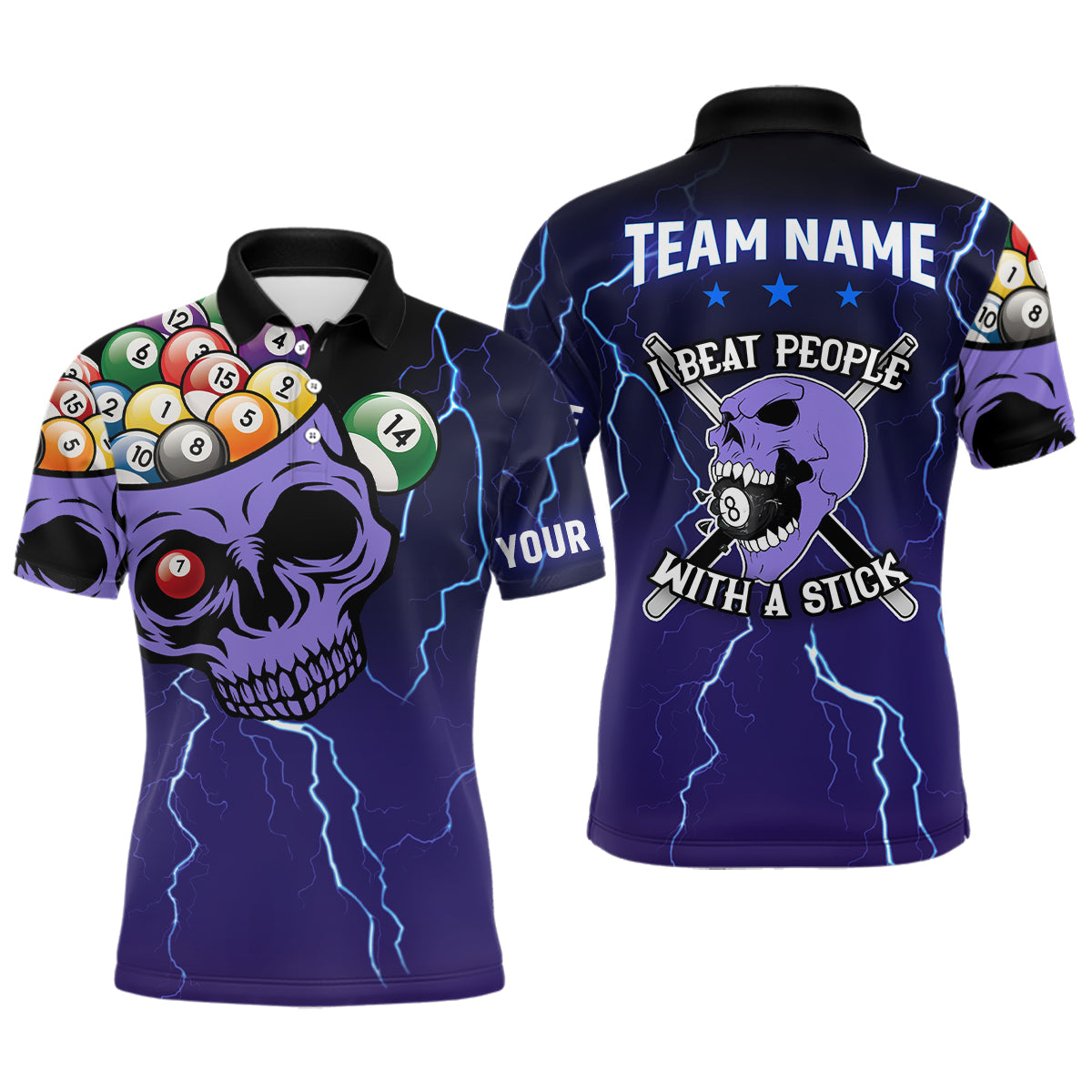Personalized I Beat People With A Stick 3D Skull Full Printing Billiard Polo Shirts For Men TDM0363