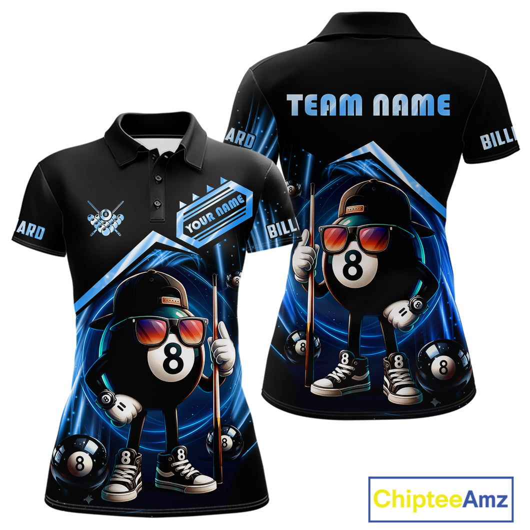 Blue Funny 8 Ball Billiard Shirt For Women Custom Pool Team Shirt, Billiard Jersey Polo & 1/4 Zip TDM5205