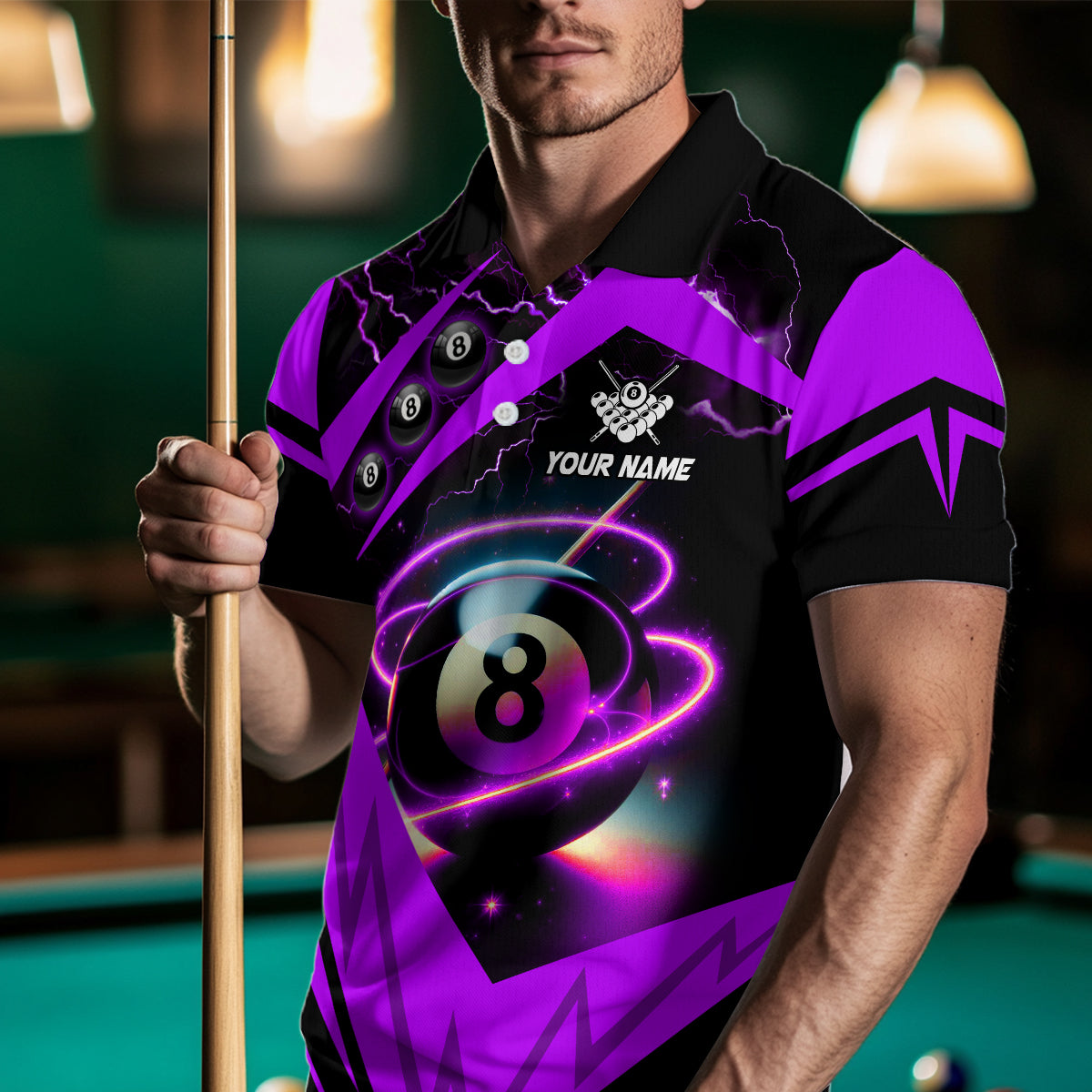 Purple 8 Ball Pool Billiard Jersey For Men Custom Billiard Polo Shirts Team League Billiard Shirts TDM1448