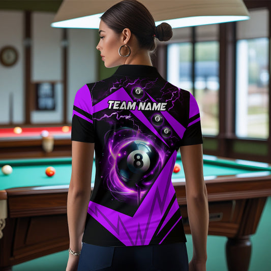 Purple 8 Ball Pool Billiard Jersey Women Quarter-Zip Shirt Custom Team League Billiard Shirt TDM1448