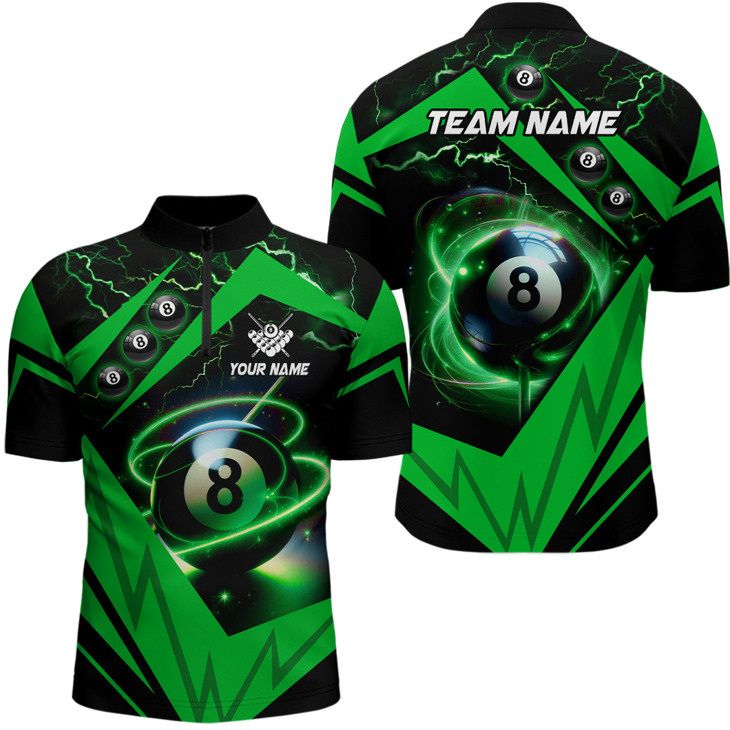 Green 8 Ball Pool Billiard Jersey Men Quarter-Zip Shirt Custom Team League Billiard Shirt TDM1449