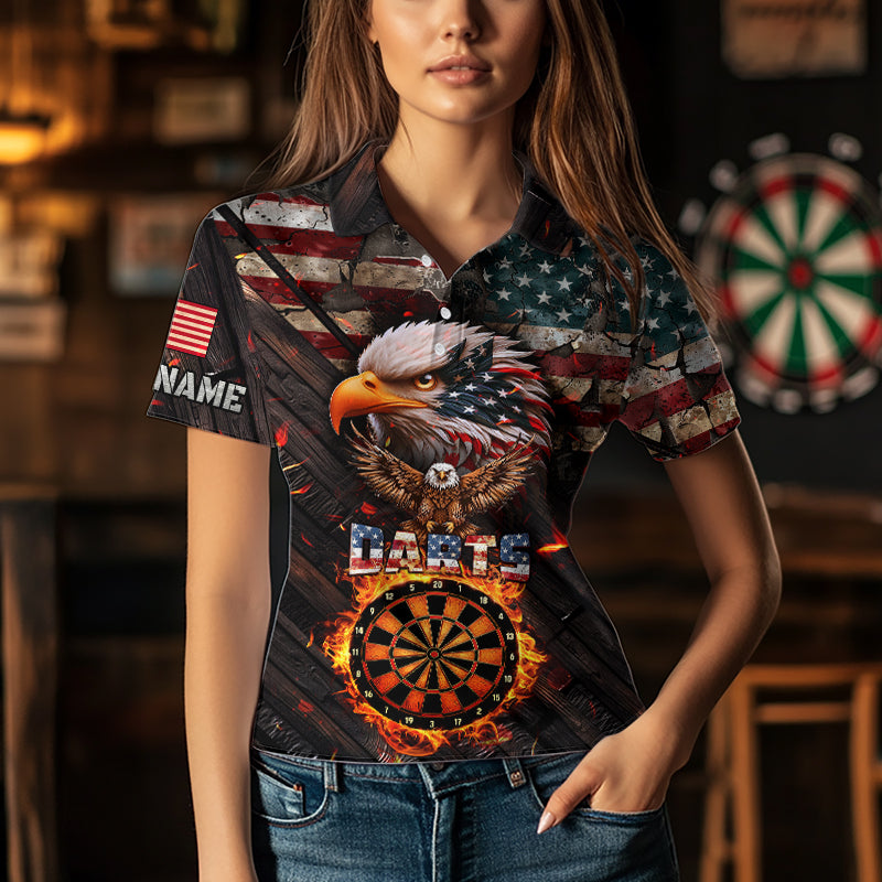 American Flag 3D Dartboard Fire Flame Custom Eagle Darts Shirt For Women, Patriotic Darts Team Jersey TDM1828