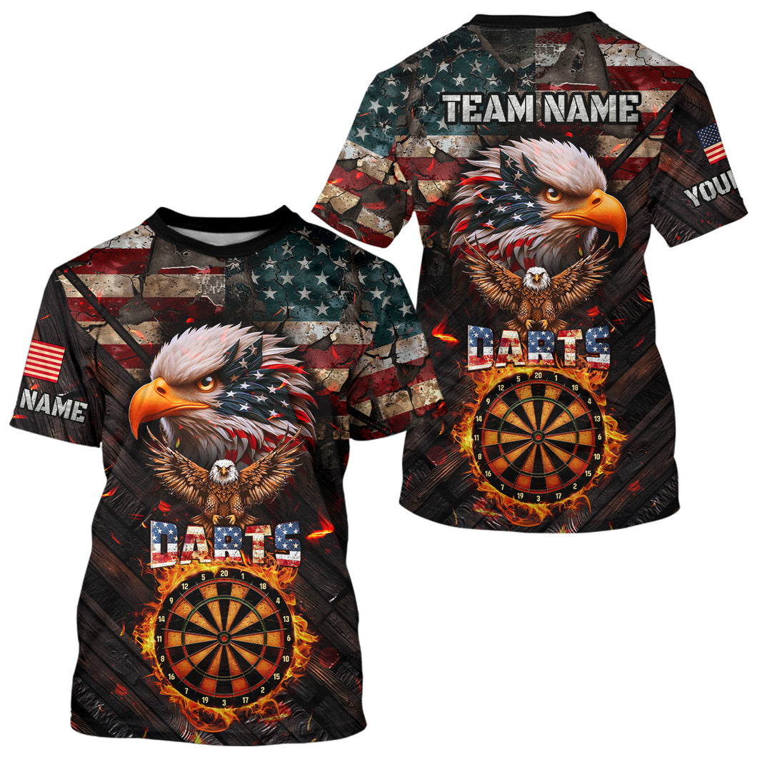 American Flag 3D Dartboard Fire Flame Custom Eagle Darts T Shirt For Men, Patriotic Darts Jersey TDM1828