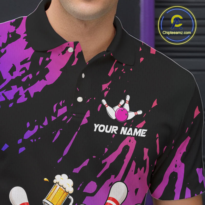Custom Blue Purple Funny Drunk Raccoon Bowling Shirt For Men Personalized Beer Bowling Team Jersey TDM7258