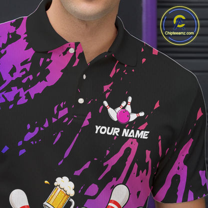 Custom Blue Purple Funny Drunk Raccoon Bowling Shirt For Men Personalized Beer Bowling Team Jersey TDM7258