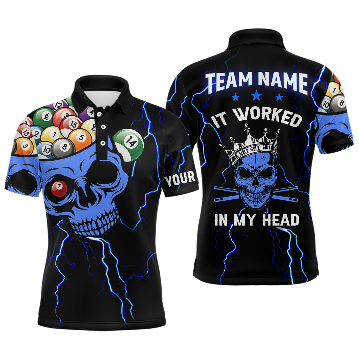 Personalized It Worked In My Head 3D Skull Full Printing Billiards Polo Shirts For Men | Black TDM0733