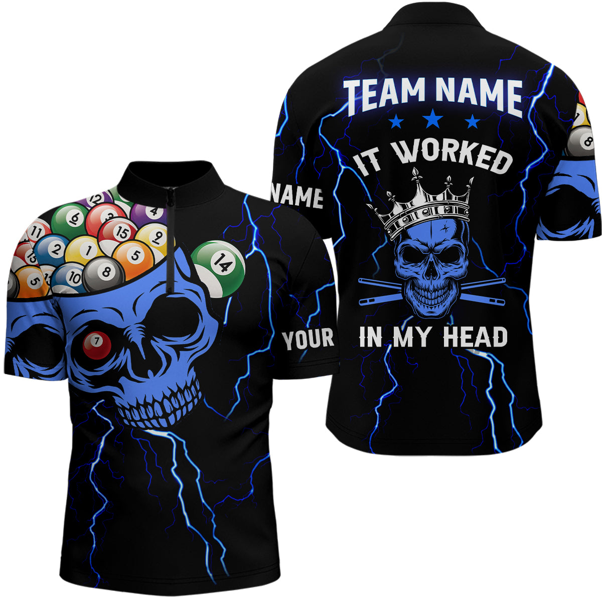 Personalized It Worked In My Head 3D Skull Printed Billiards Men Quarter-Zip Shirts |Black TDM0733