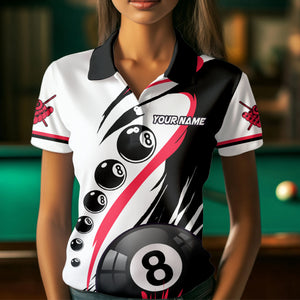 Personalized Billiard 8 Ball & 9 Ball Pool Shirts For Women Custom Billiard Team Jerseys | Red TDM3431