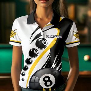 Personalized Billiard 8 Ball & 9 Ball Pool Shirts For Women Custom Billiard Team Jerseys | Yellow TDM3432