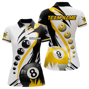 Personalized Billiard 8 Ball & 9 Ball Pool Shirts For Women Custom Billiard Team Jerseys | Yellow TDM3432