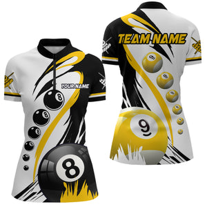 Personalized Billiard 8 Ball & 9 Ball Pool Shirts For Women Custom Billiard Team Jerseys | Yellow TDM3432