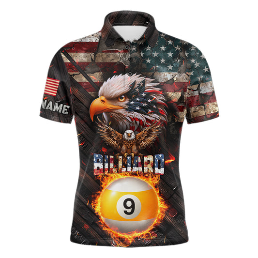 American Flag 9 Ball Fire Custom Eagle Billiard Shirt For Men, Patriotic Pool Jersey Polo, 1/4 Zip TDM5931