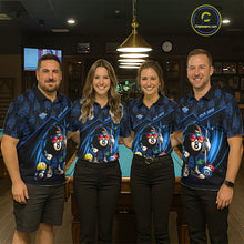 Load image into Gallery viewer, Blue Funny 8 Ball Pool Billiard Shirt For Men Custom Flame Billiard Team Jersey Polo &amp; 1/4 Zip TDM6346