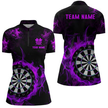Load image into Gallery viewer, Fire Flame Purple Dartboard Women Dart Polo/ Quarter-Zip Shirt Custom Dart Shirt For Team Dart Jersey TDM2032