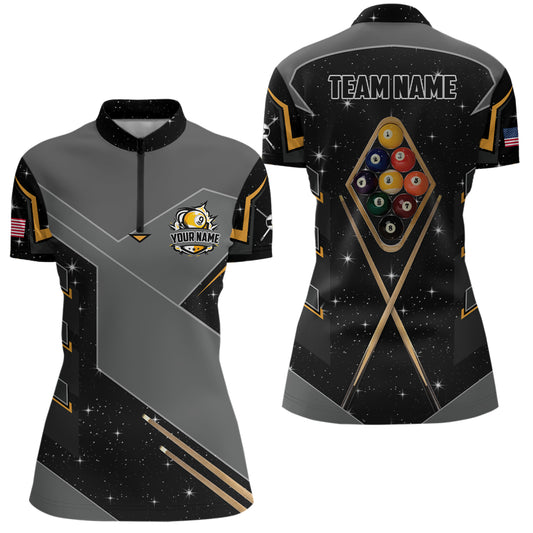Personalized 9 Ball Pool Billiard Women Quarter-Zip Shirts, 9 Ball Billiards Attire Jerseys  TDM0589