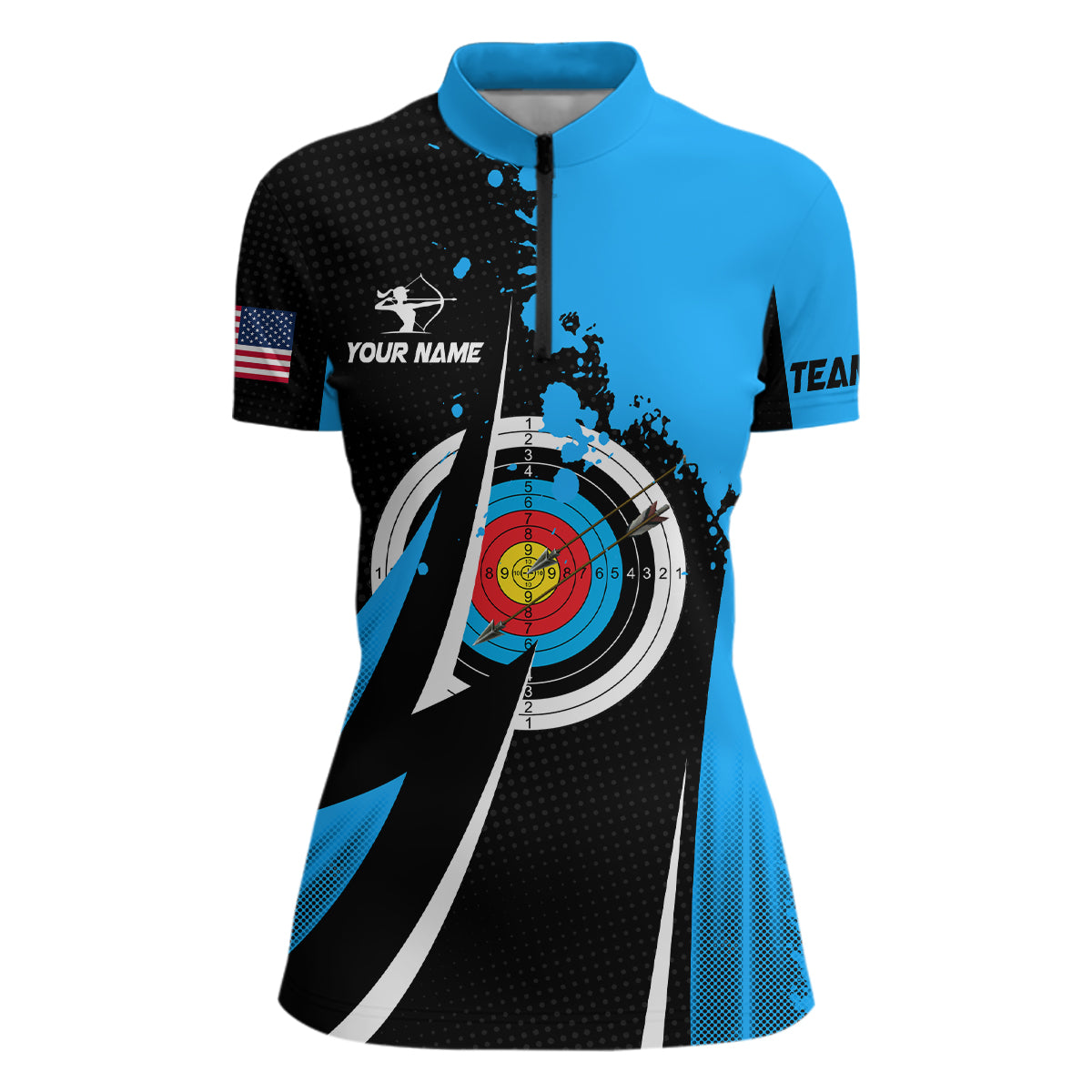 Personalized Blue Archery Mode Women Quarter-Zip Shirts Custom Archery Jerseys Team Shirts TDM0421