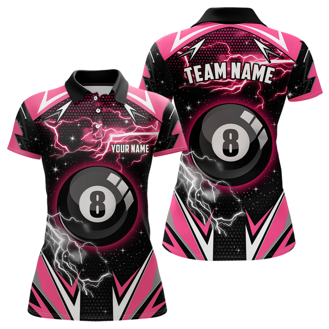 Pink 8 Ball Pool Billiard Jersey Custom Women Polo Shirts, Team League Billiard Valentine Sport Shirt TDM0918
