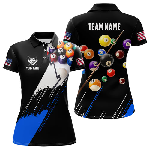 Personalized Black Blue 3D Pool Balls Billiard Shirts For Women Custom Team 8 Ball Billiard Jerseys TDM3575