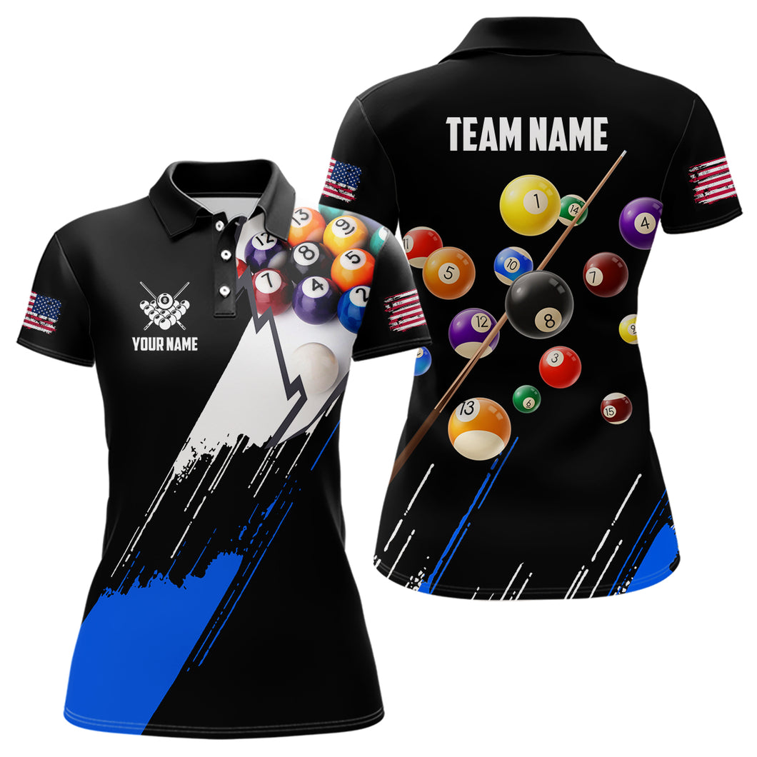 Personalized Black Blue 3D Pool Balls Billiard Shirts For Women Custom Team 8 Ball Billiard Jerseys TDM3575