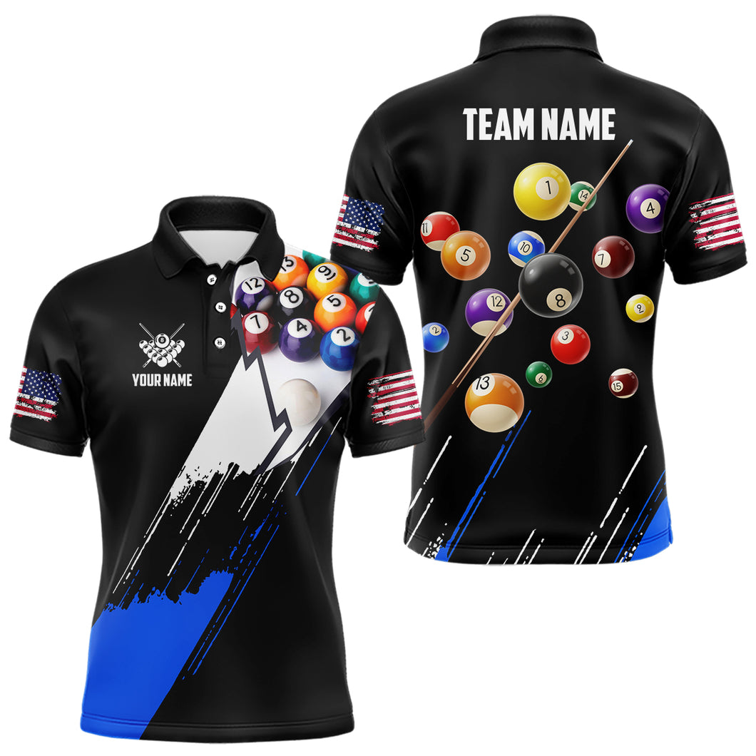 Personalized Black Blue 3D Pool Balls Billiard Shirts For Men Custom Team 8 Ball Billiard Jerseys TDM3575