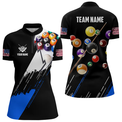 Personalized Black Blue 3D Pool Balls Billiard Shirts For Women Custom Team 8 Ball Billiard Jerseys TDM3575