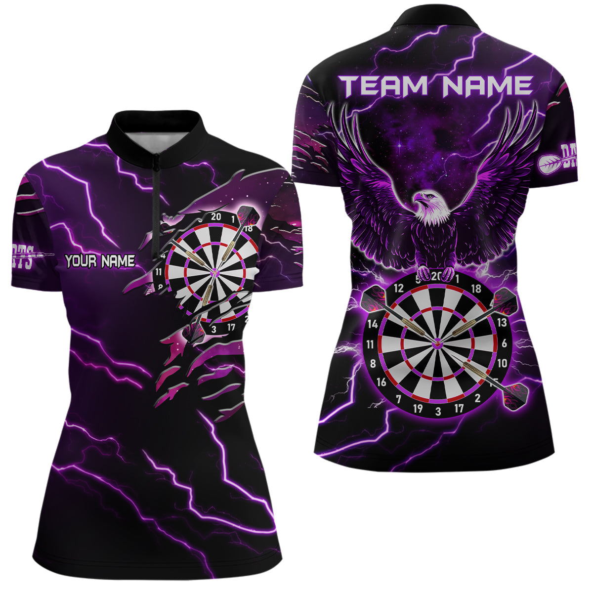Personalized Thunder Lightning Eagle Purple Darts Shirt Polo & Quarter Zip For Women Dart Team Jersey TDM3578