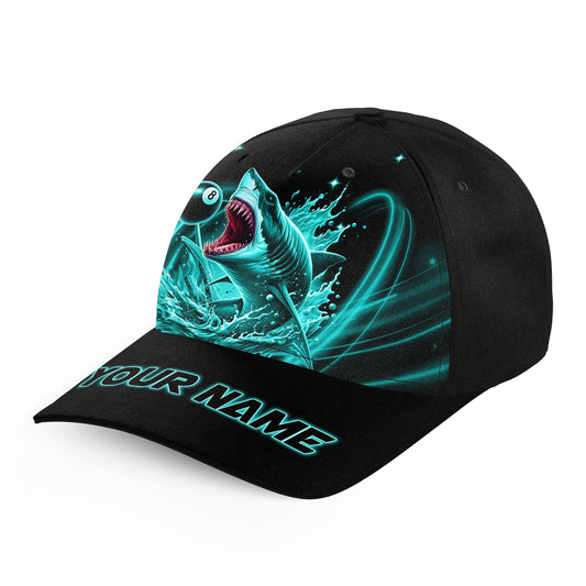 Personalized Turquoise 8 Ball Shark Billiard Hats For Pool Player Custom 3D Billiard Baseball Caps TDM3733