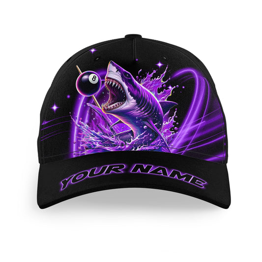 Personalized Purple 8 Ball Shark Billiard Hats For Pool Player Custom 3D Billiard Baseball Caps TDM3734