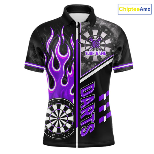 Black And Purple Flaming Smoke Darts Shirt For Men Custom Darts Jersey Team Polo & 1/4 Zip TDM6096
