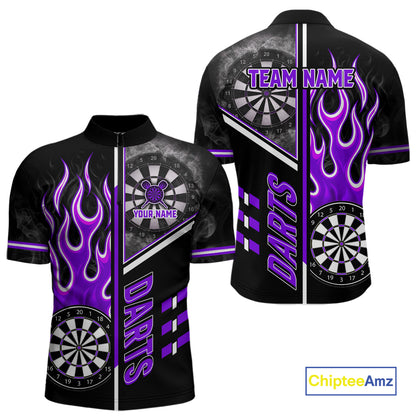 Black And Purple Flaming Smoke Darts Shirt For Men Custom Darts Jersey Team Polo & 1/4 Zip TDM6096